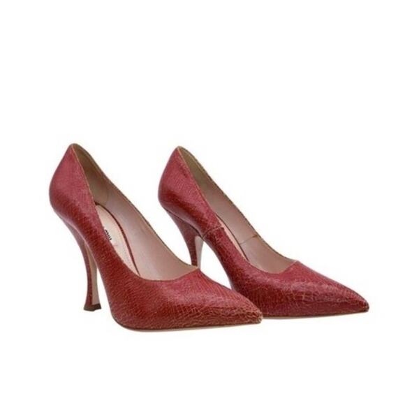 Miu Miu Cracked Effect Red Leather Pumps High Heels Size IT 40.5 / US 10.5 - Picture 1 of 15